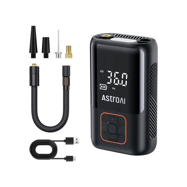 AstroAI エアコンプレッサー 自転車 空気入れ コードレス スマート 2*2600mAh