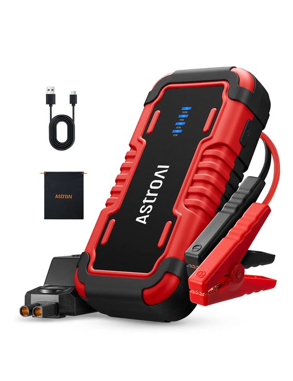 AstroAI Booster Batterie Voiture 8000A, Démarreur Batterie Voiture Portable 12 V, Compatible avec Les Moteurs Essence 10,0 L et Diesel 8,0 L, démarreur Portable 12 V, avec LED, Rouge