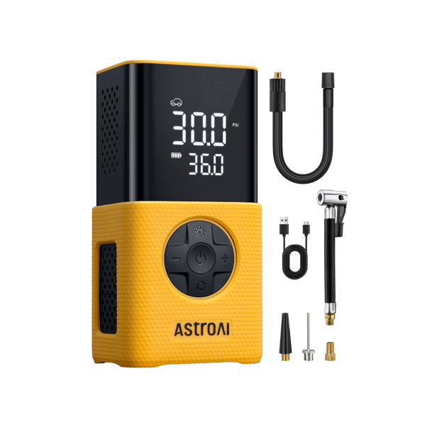 AstroAI L7S Inflador de Neumáticos Portátil, Compresor de Aire Inalámbrico, con Visualización Digital de Doble Valor, Bomba de Neumáticos de Coche de 150 PSI
