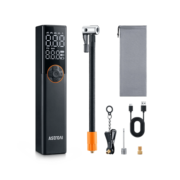 AstroAI Fahrradpumpe Elektrische Luftpumpe, 150PSI Mini Tragbare Akku Fahrradpumpe alle ventile