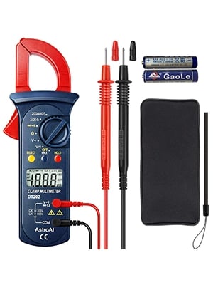 AstroAI Digital Clamp Meter 2000 Counts with Auto Ranging, Measures DC/AC Voltage, Amp, Current, Resistance, Continuity, Tests Diodes, Model DT202