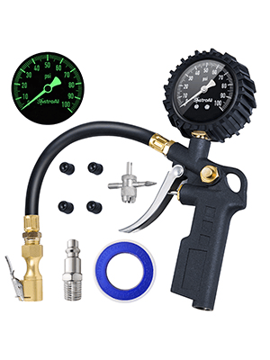 AstroAI 100 PSI Tire Inflator with Pressure Gauge, 100 PSI-ANSI B40.1 Accurate, Large 2.5" Easy Read Glow Dial and Compressor Accessories
