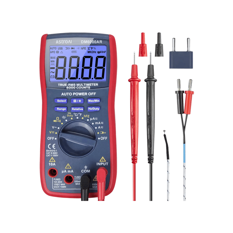 AstroAI DM6000AR Digital Multimeter 6000 Counts, Measures Voltage, Current, Resistance, Diodes, Continuity, Duty-Cycle Capacitance, Temperature, and More