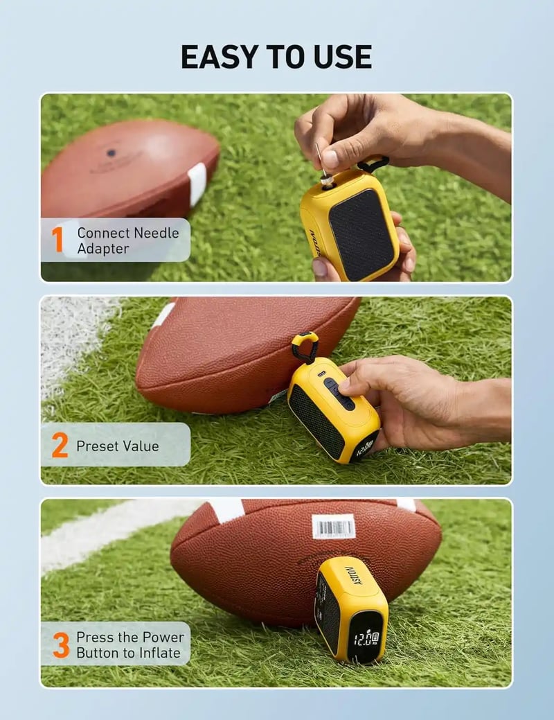 AstroAI Portable Electric Ball Pump - Ultra Fast Inflation, with Digital LCD Display, Preset Pressure with Ball Needle for Basketball, Soccer, and Sports Balls Yellow