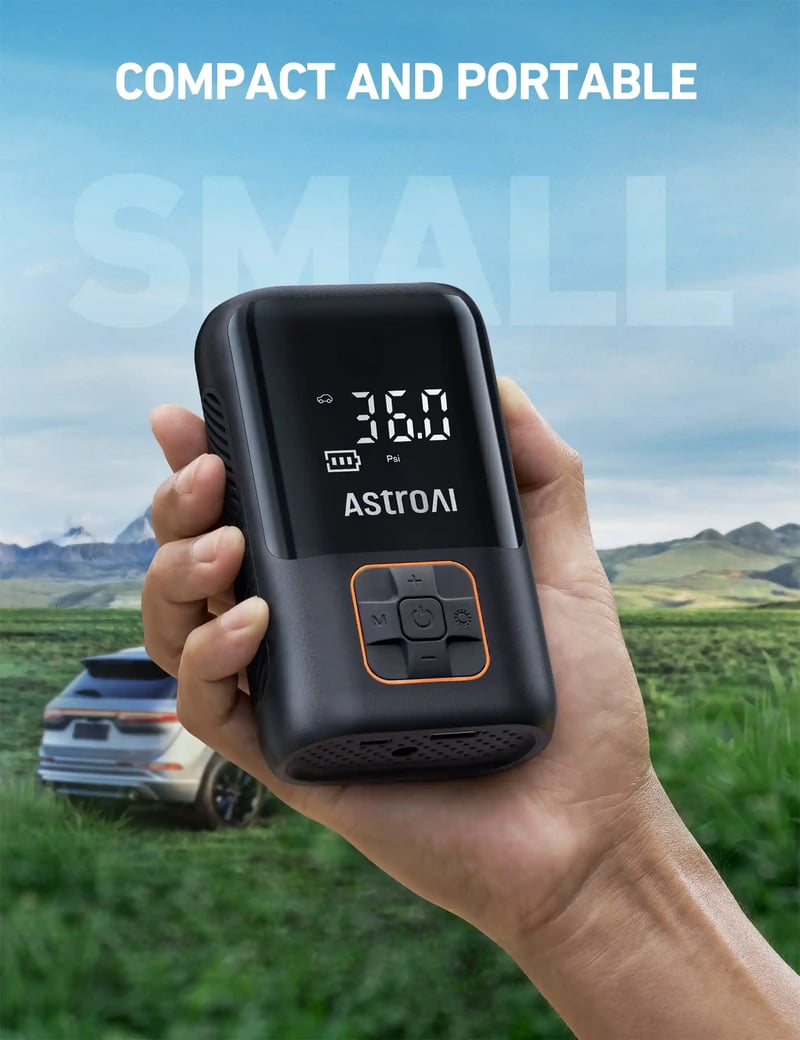 AstroAI L3 Auto Air Pump with Battery Powed Power Bank & Digital Screen for Car Tires, Motorcycles, Bikes, and Balls, 150 PSI