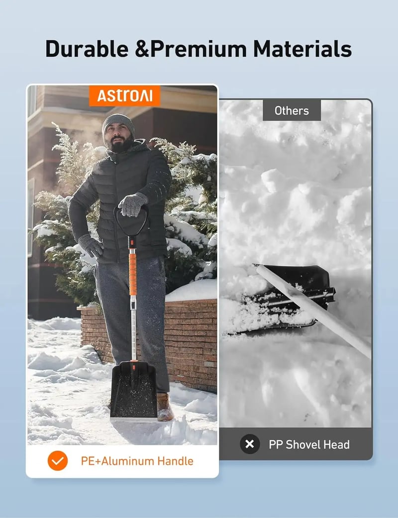 AstroAI Lightweight Snow Shovel for Car, Extendable Snow Shovel with Thickened Aluminum Handle and Blade, Portable and Multifunctional