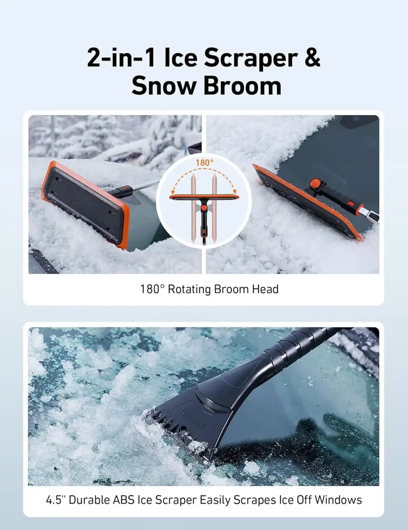 AstroAI 47.2 Inch 2-in-1 Snow Broom and Detachable Ice Scraper