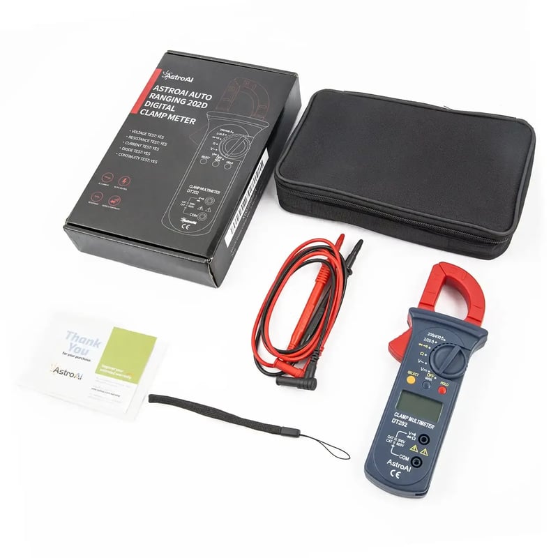 AstroAI Digital Clamp Meter 2000 Counts with Auto Ranging, Measures DC/AC Voltage, Amp, Current, Resistance, Continuity, Tests Diodes, Model DT202