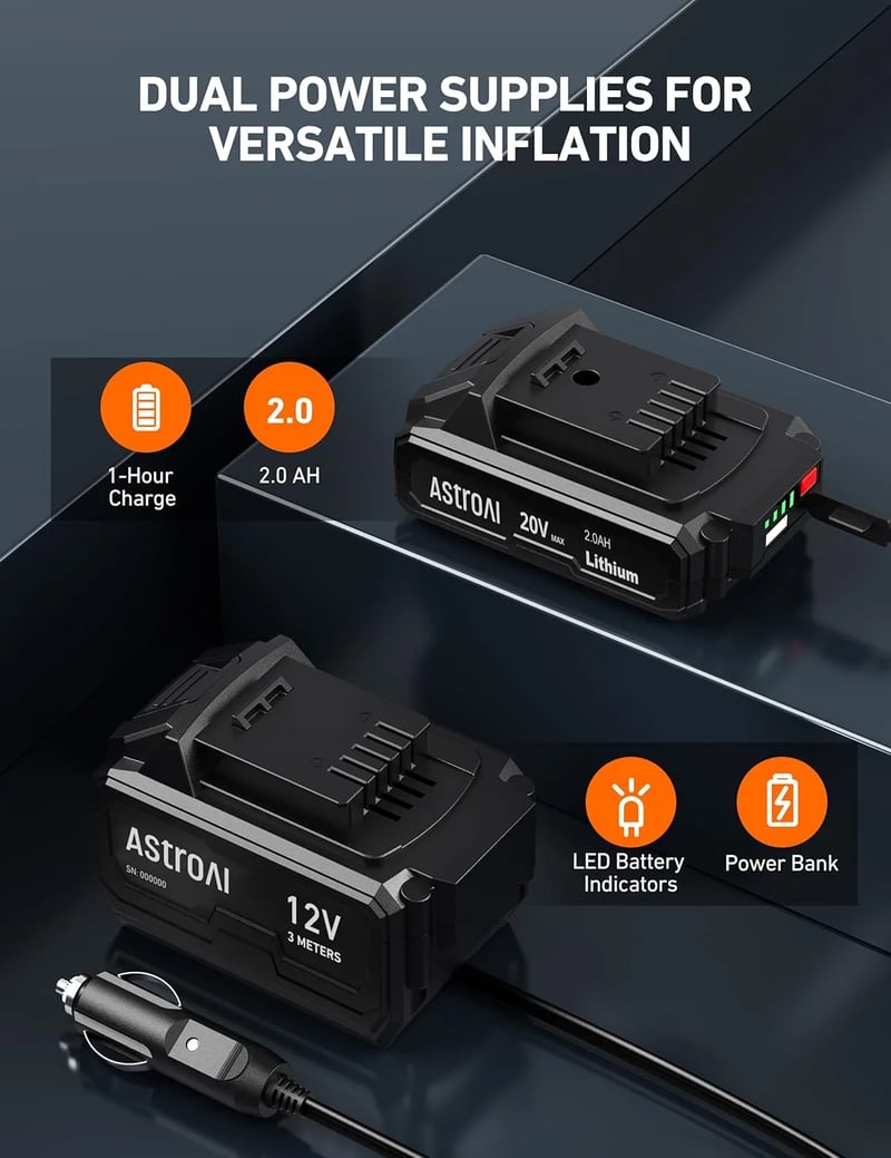 AstroAI Handheld Cordless Tire Inflator with 20V Rechargeable Battery and 12V Car Power Adapter Digital Pressure Gauge (160PSI, Yellow)