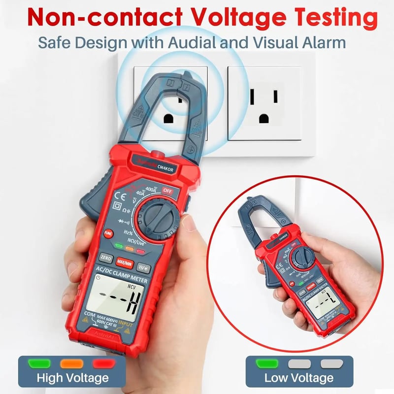 AstroAI CM4K0R Digital Clamp Meter 4000 Counts, Measuring AC/DC Voltage, Amp, Resistance, Capacitance, Frequency, Continuity, Live Wire Test, etc.
