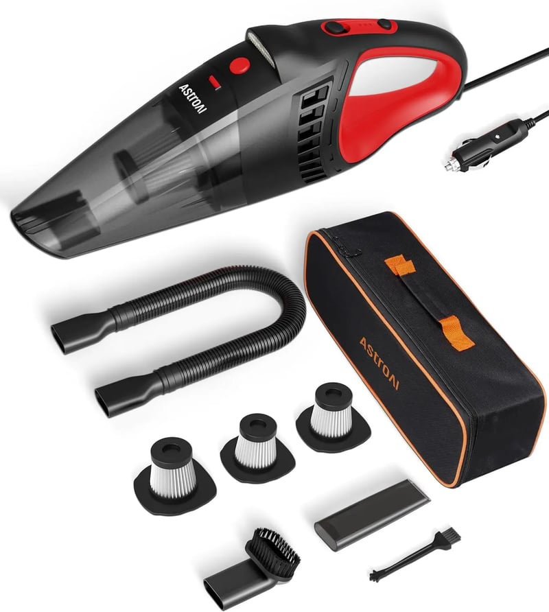 AstroAI Car Vacuum, Portable Handheld Vacuum Cleaner with 12V DC Power, LED Light and 16.4 Ft Cigarette Lighter Cord, Car Cleaning Kit with 3 Filters for Quick Cleaning