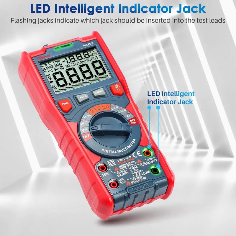 AstroAI M6K0R Digital Multimeter TRMS 6000 Counts, Measuring AC/DC Voltage, Current, Capacitance, Resistance, Frequency, Temperature, Continuity Diodes with NCV