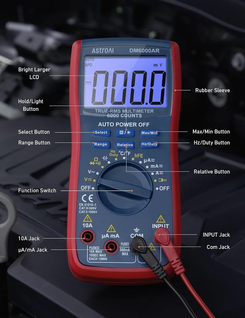 AstroAI DM6000AR Digital Multimeter 6000 Counts, Measures Voltage, Current, Resistance, Diodes, Continuity, Duty-Cycle Capacitance, Temperature, and More