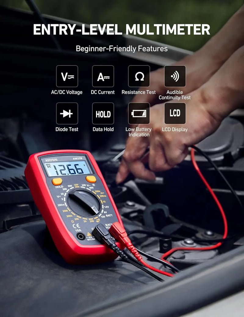AstroAI 7 Function Digital Multimeter Tester 2000 Counts, Measures DC/AC Voltage, Current, Resistance, Continuity, Diode, and More