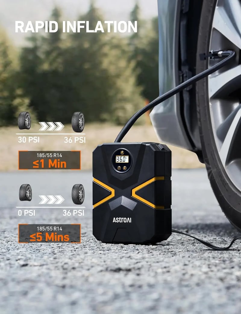 AstroAI Tyre Inflator Air Compressor 12V DC, 150 PSI (Yellow)