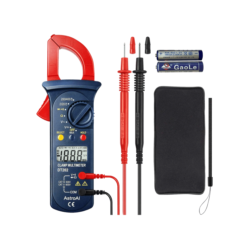AstroAI Digital Clamp Meter 2000 Counts with Auto Ranging, Measures DC/AC Voltage, Amp, Current, Resistance, Continuity, Tests Diodes, Model DT202