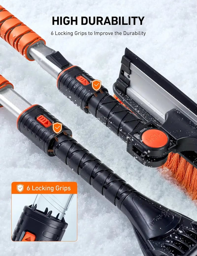 AstroAI 47.2 Inch Ice Scraper Extendable Car Snow Brush,Orange with 270 degree Pivoting Brush Head