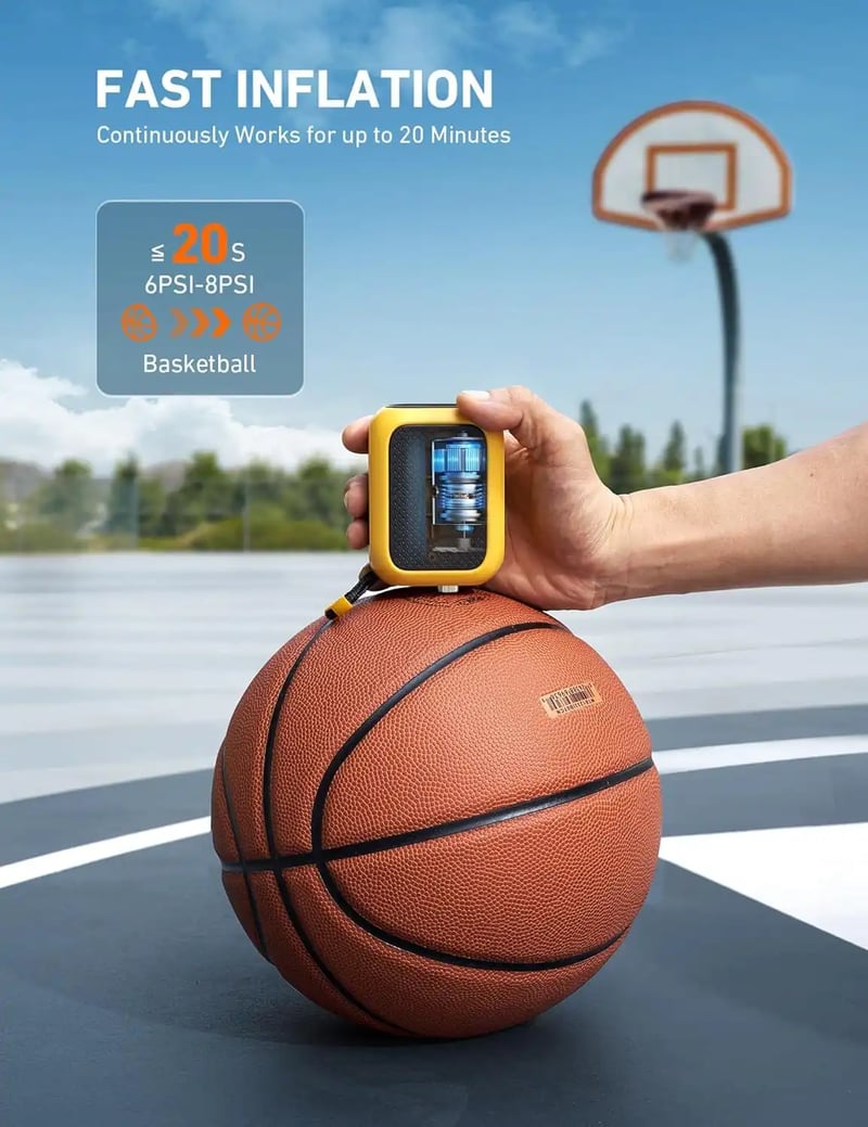 AstroAI Portable Electric Ball Pump - Ultra Fast Inflation, with Digital LCD Display, Preset Pressure with Ball Needle for Basketball, Soccer, and Sports Balls Yellow