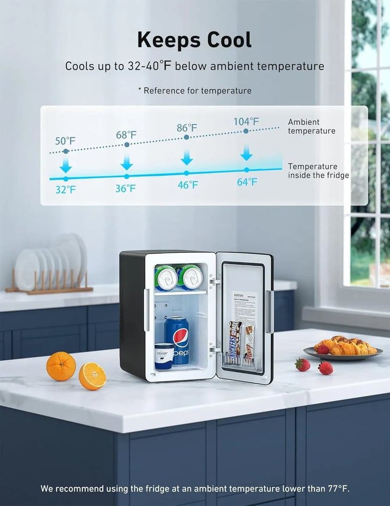 AstroAI Skincare Fridge for Makeup, Beverage, Bedroom, Office, 6 Liter/8 Cans, 110V AC/12V DC, Black