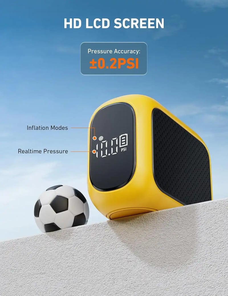 AstroAI Portable Electric Ball Pump - Ultra Fast Inflation, with Digital LCD Display, Preset Pressure with Ball Needle for Basketball, Soccer, and Sports Balls Yellow