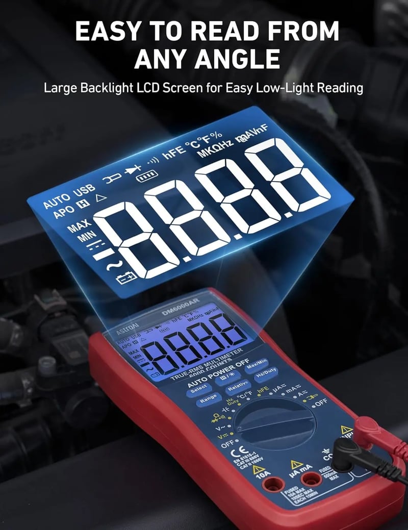 AstroAI DM6000AR Digital Multimeter 6000 Counts, Measures Voltage, Current, Resistance, Diodes, Continuity, Duty-Cycle Capacitance, Temperature, and More