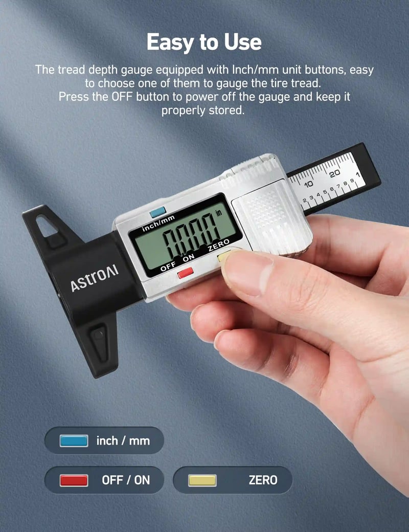 AstroAl Digital Tire Tread Depth Gaugewith Inch and Millimeter Conversion of 0-1in for Car, Truck, SUV Motorcycle and Bus