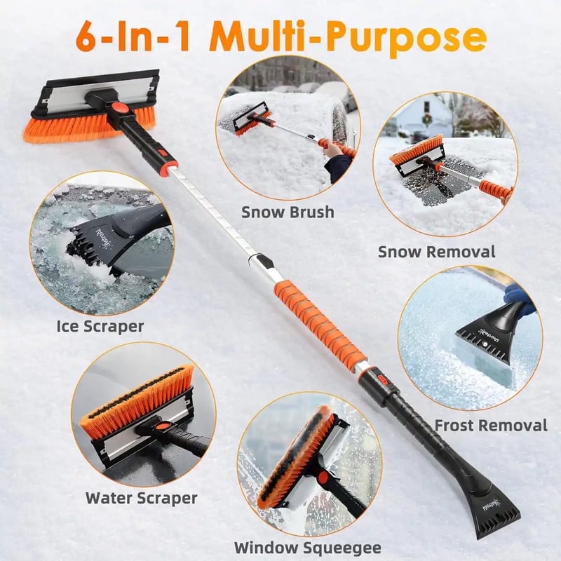 AstroAI 47.2 Inch Ice Scraper Extendable Car Snow Brush,Orange with 270 degree Pivoting Brush Head
