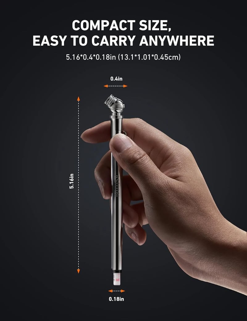 AstroAI 5 Pack Pencil Stick Tire Pressure Gauge with Stainless Steel Body and Metal Made Nozzle for Vehicles (10-75PSI)
