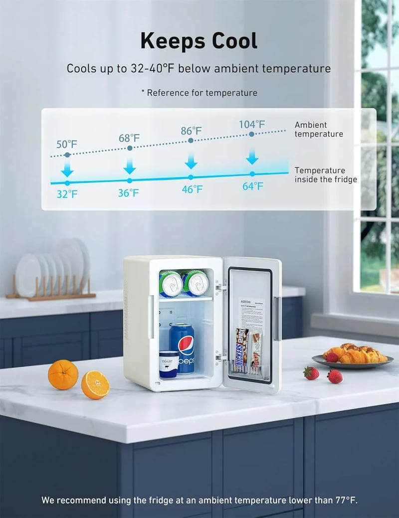 AstroAI Mini Fridge 2.0 Gen, 6 Liter/8 Cans Makeup Skincare Fridge 110V AC/ 12V DC Portable Thermoelectric Cooler and Warmer Little Tiny Fridge (Beige)