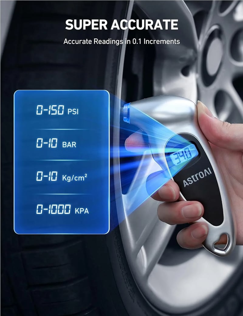 AstroAI 150 PSI Digital Tyre Pressure Gauge, Silver
