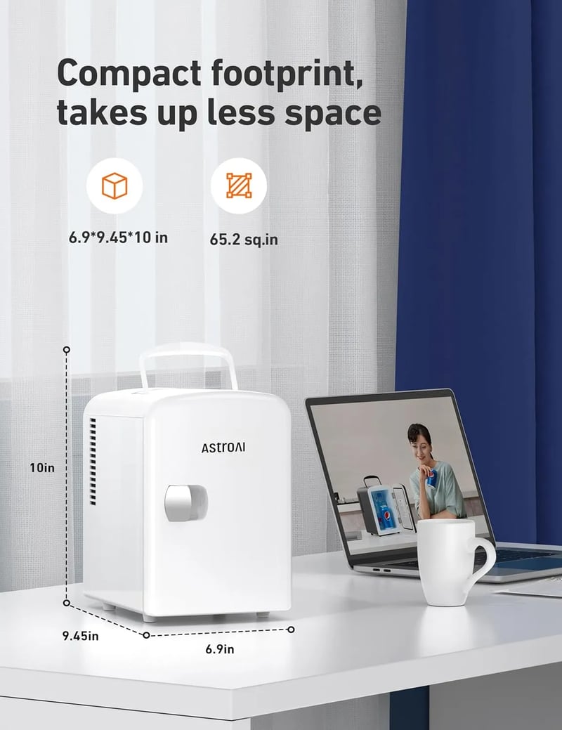 AstroAI White Mini Fridge​ for Skincare, Bedroom, Office and Car, 4 Liter/6 Can, AC/DC, ETL Listed