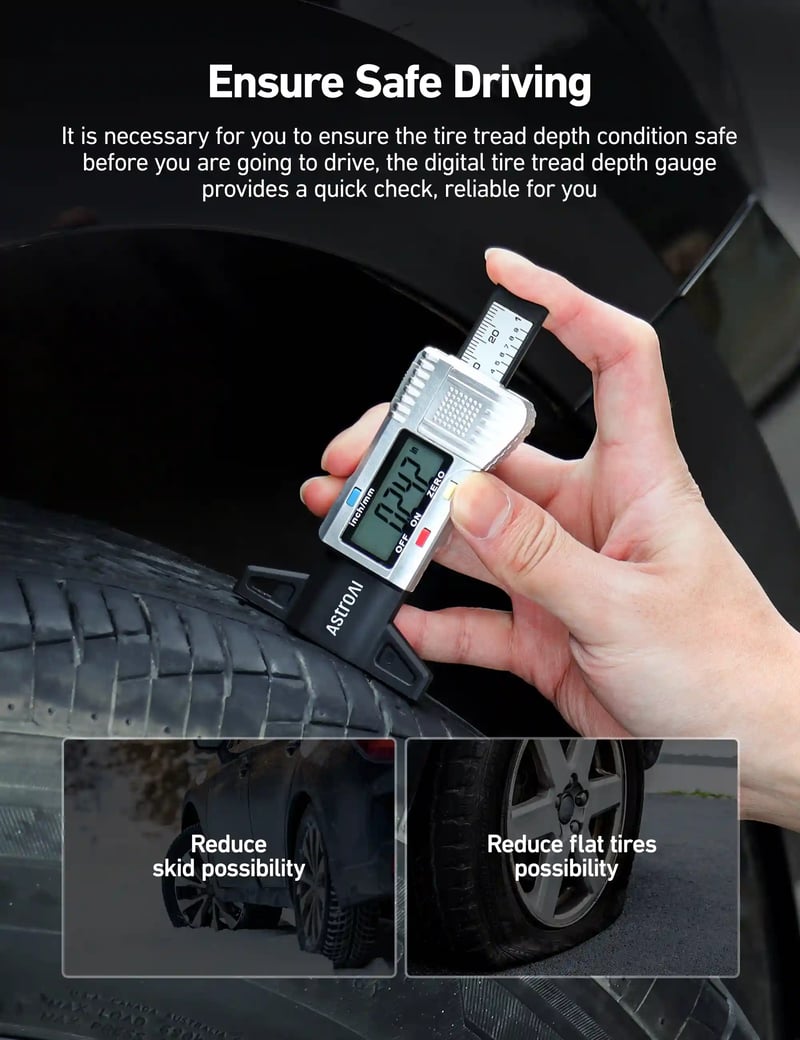 AstroAl Digital Tire Tread Depth Gaugewith Inch and Millimeter Conversion of 0-1in for Car, Truck, SUV Motorcycle and Bus