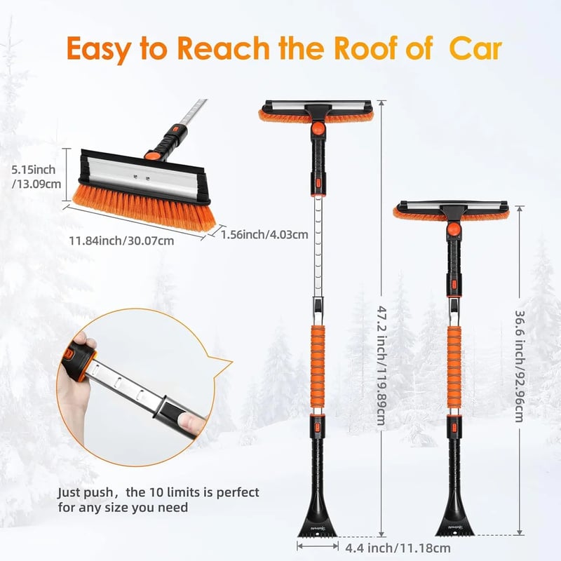 AstroAI 47.2 Inch Ice Scraper Extendable Car Snow Brush,Orange with 270 degree Pivoting Brush Head