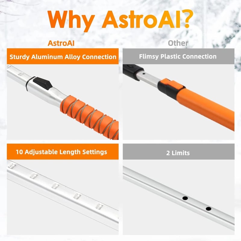 AstroAI 47.2 Inch Ice Scraper Extendable Car Snow Brush,Orange with 270 degree Pivoting Brush Head