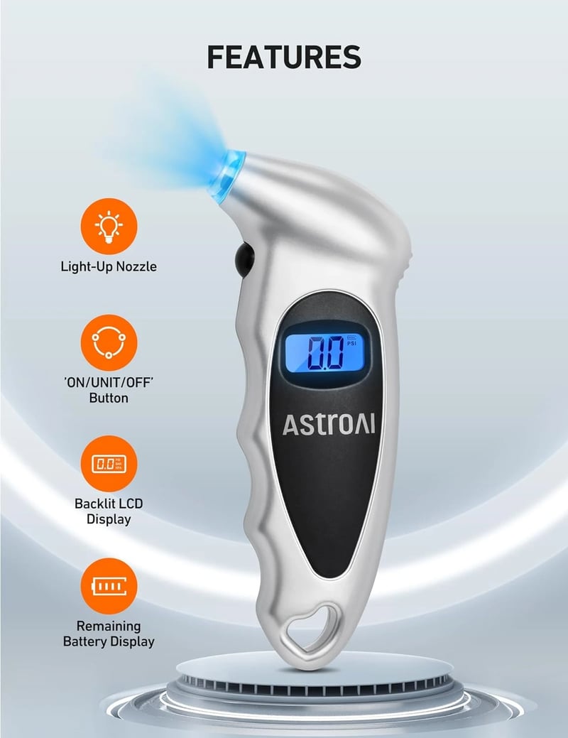 AstroAI 150 PSI Digital Tyre Pressure Gauge, Silver