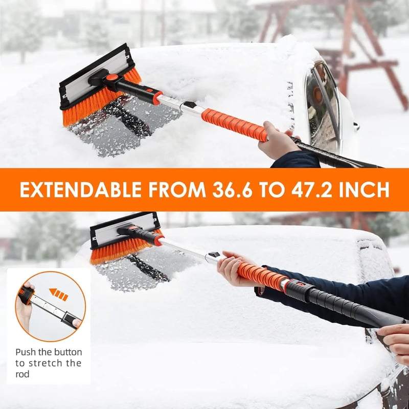 AstroAI 47.2 Inch Ice Scraper Extendable Car Snow Brush,Orange with 270 degree Pivoting Brush Head