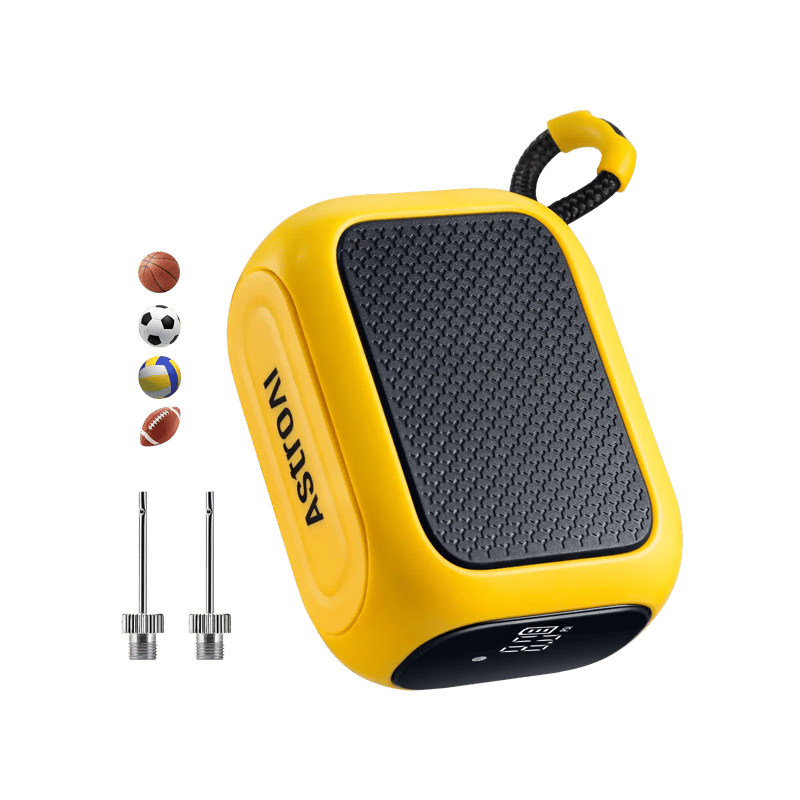 AstroAI Portable Electric Ball Pump - Ultra Fast Inflation, with Digital LCD Display, Preset Pressure with Ball Needle for Basketball, Soccer, and Sports Balls Yellow