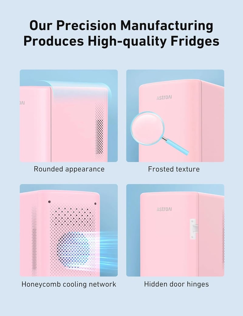 AstroAI Cute Mini Fridge Pink for Skincare, Dorm, Bedroom, Office, 6 Liter/8 Cans, 110V AC/ 12V DC, LY2206A