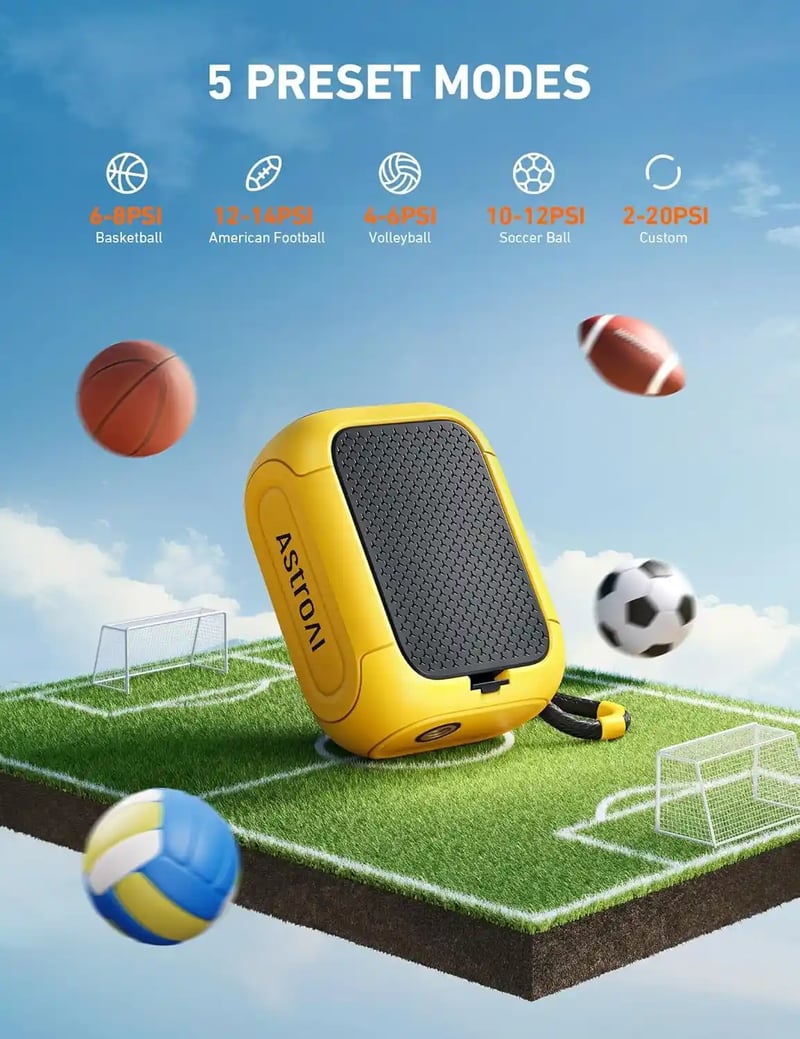 AstroAI Portable Electric Ball Pump - Ultra Fast Inflation, with Digital LCD Display, Preset Pressure with Ball Needle for Basketball, Soccer, and Sports Balls Yellow