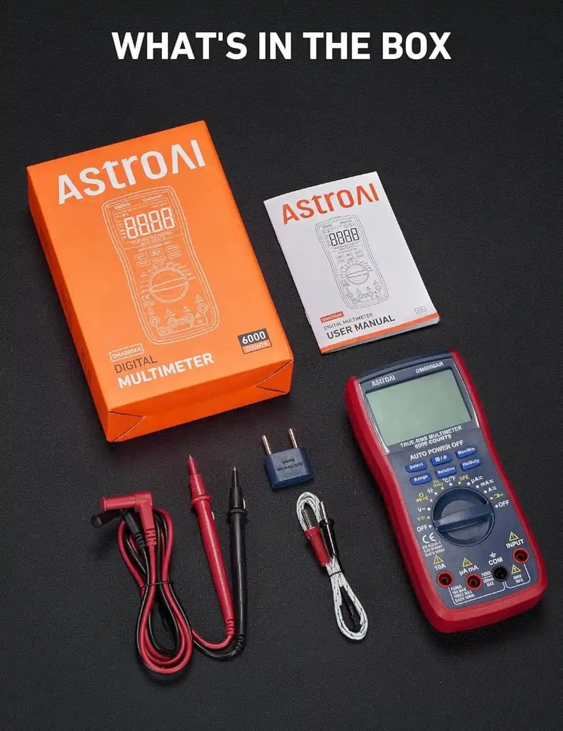 AstroAI DM6000AR Digital Multimeter 6000 Counts, Measures Voltage, Current, Resistance, Diodes, Continuity, Duty-Cycle Capacitance, Temperature, and More