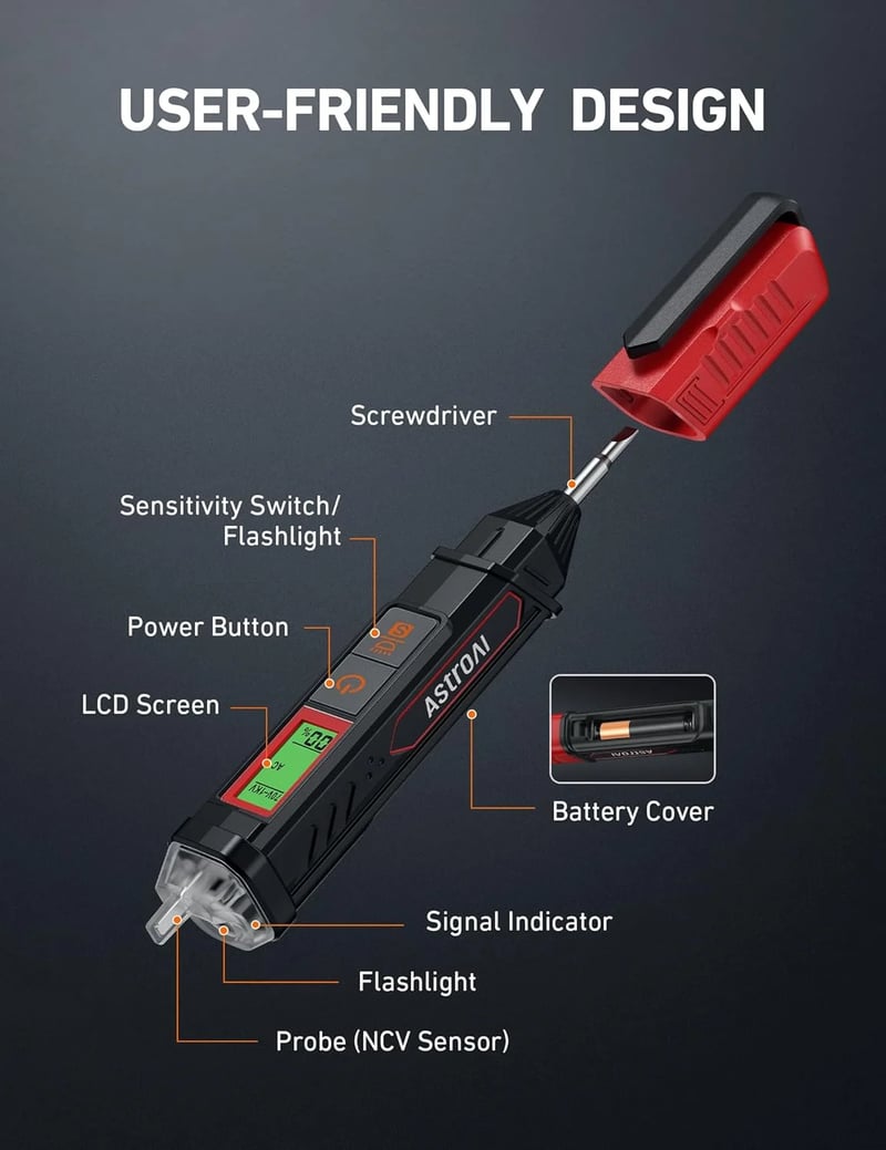 AstroAI VTS1000H Voltage Tester Non Contact Voltage Detector, Dual Range AC 12V/70V-1000V, Live Wire Test, LCD Percentage Display