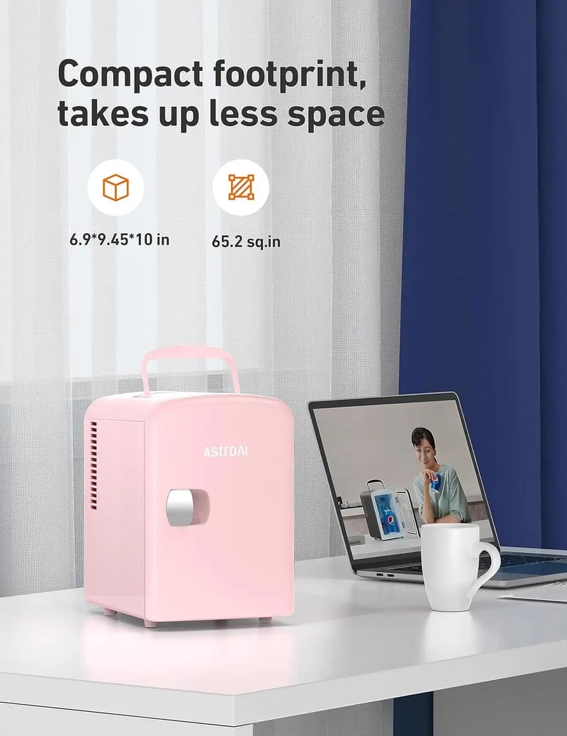 AstroAI Pink Mini Fridge for Skincare, Beverage, Food, Home, Office and Car, 4 Liter/6 Can, AC/DC, ETL Listed