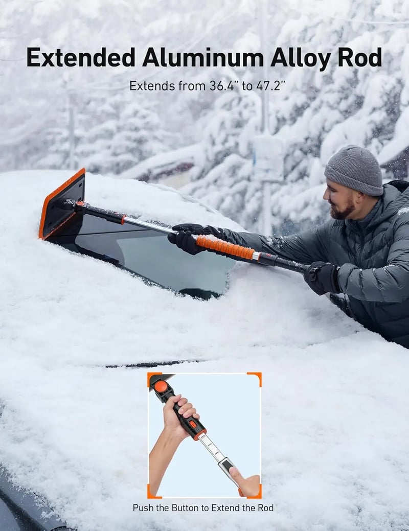 AstroAI 47.2 Inch 2-in-1 Snow Broom and Detachable Ice Scraper
