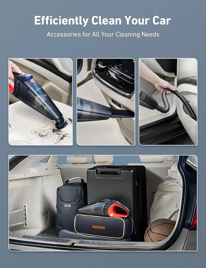 AstroAI Car Vacuum, Portable Handheld Vacuum Cleaner with 12V DC Power, LED Light and 16.4 Ft Cigarette Lighter Cord, Car Cleaning Kit with 3 Filters for Quick Cleaning