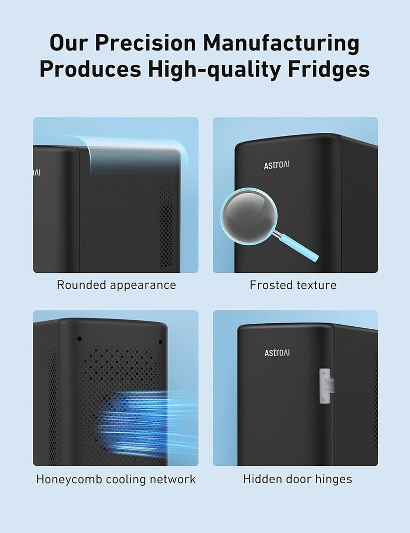 AstroAI Skincare Fridge for Makeup, Beverage, Bedroom, Office, 6 Liter/8 Cans, 110V AC/12V DC, Black