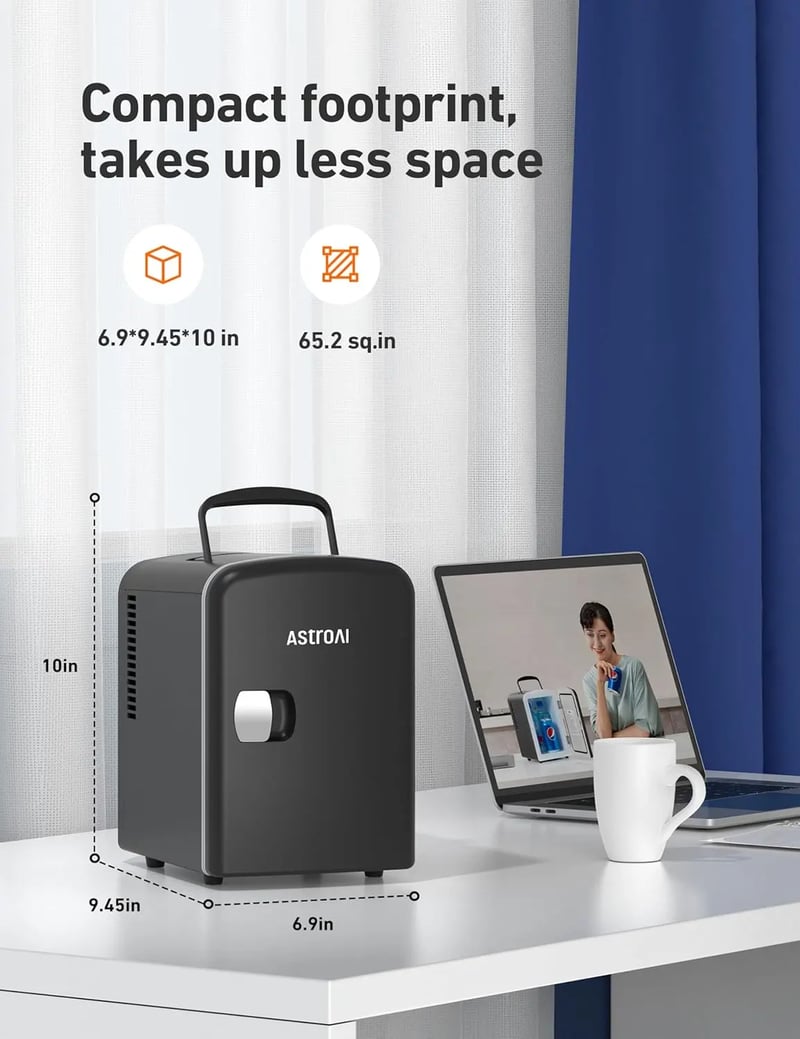 AstroAI Black Mini Fridge for Outdoors, Rooms, Office, Skincare, Beverage, 4 Liter/6 Can, AC/DC