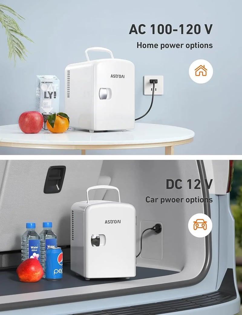 AstroAI White Mini Fridge​ for Skincare, Bedroom, Office and Car, 4 Liter/6 Can, AC/DC, ETL Listed