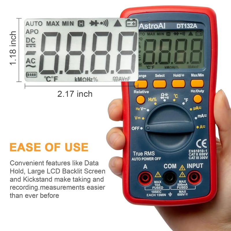 AstroAI 4000 Counts TRMS Digital Multimeter, Model DT132A