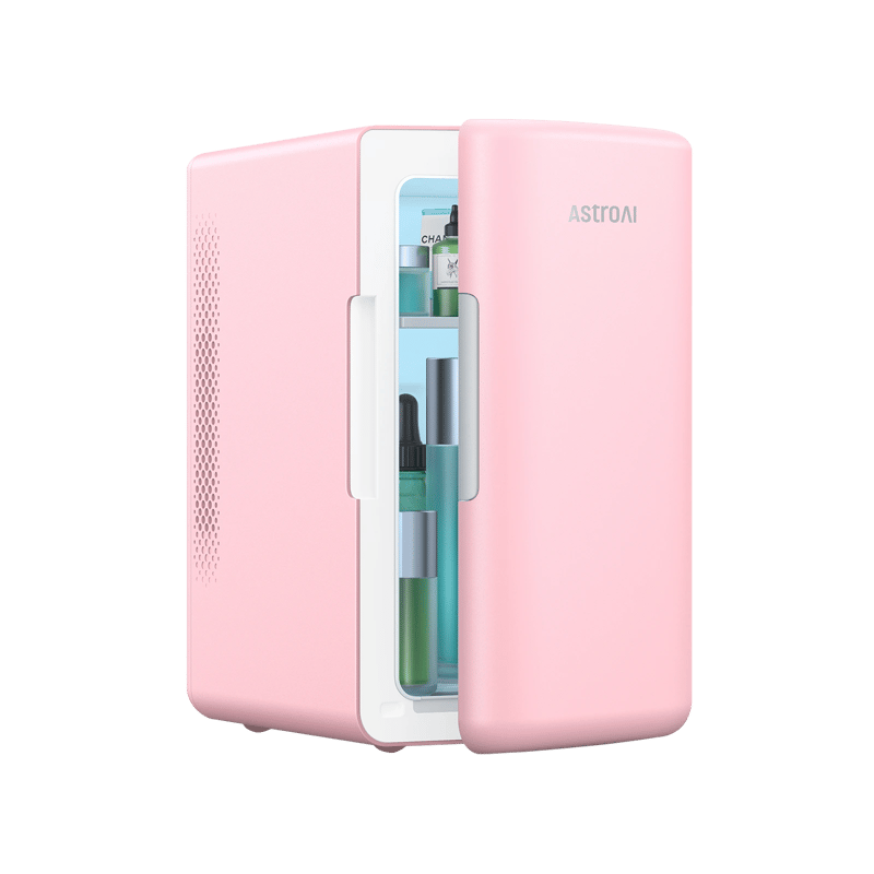 AstroAI Cute Mini Fridge Pink for Skincare, Dorm, Bedroom, Office, 6 Liter/8 Cans, 110V AC/ 12V DC, LY2206A