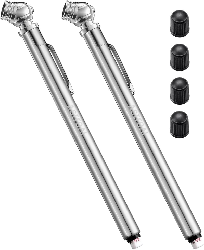 AstroAI Pencil Tire Pressure Gauge with Stainless Steel Body, and Metal Made Nozzle 3 Measurements for Cars, Bikes, Vehicles, 75 PSI, 2 Pack
